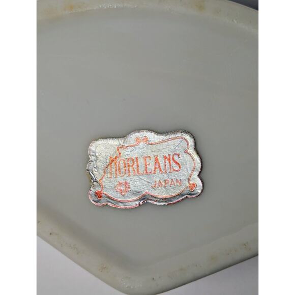 Vtg Norleans Japan Fan Trinket Box 3.5x2.5" Porcelain Floral Cobalt Blue Gold - Picture 6 of 9